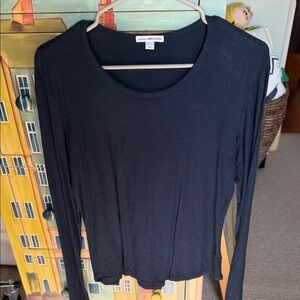 James Perse Blue Long Sleeve Scoop-Neck Tee